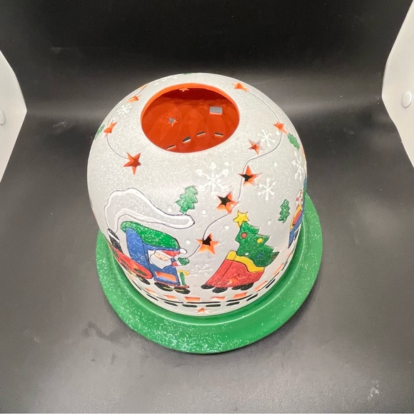 Vntge Candle Holding Glow Dome Christmas Santa & Train. Ceramic 2 Piece - Picture 4 of 16